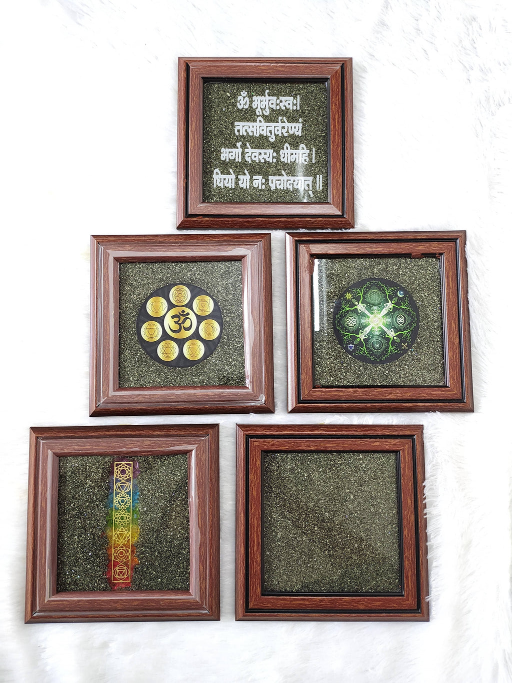 Pyrite Frame Raw Pyrite with 7 Chakra Pyrite Dust Plate