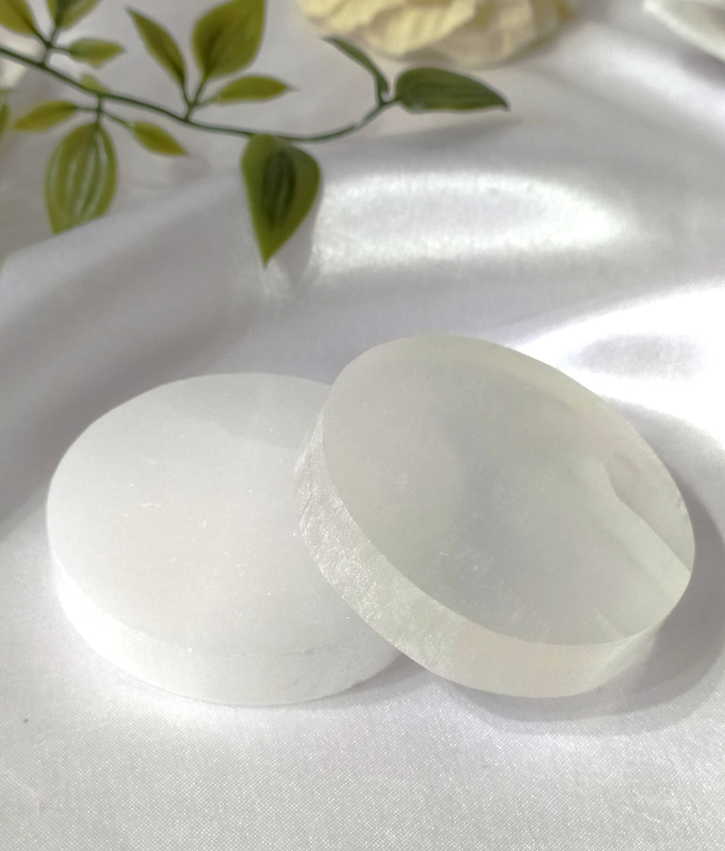 2.5' Selenite Charging Plate, Selenite Coaster, Selenite Plate.