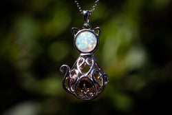 Opal Cat Urn Pendant | | Wiccan Center