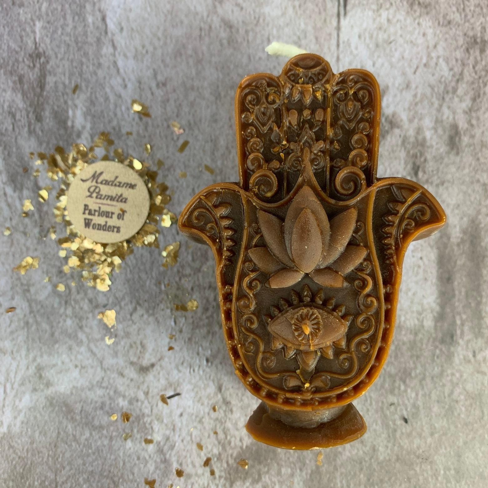 Beeswax Hamsa Hand Spell Candle - Evil Eye Protection & Blessing Magic | Beeswax Candle | Wiccan Center