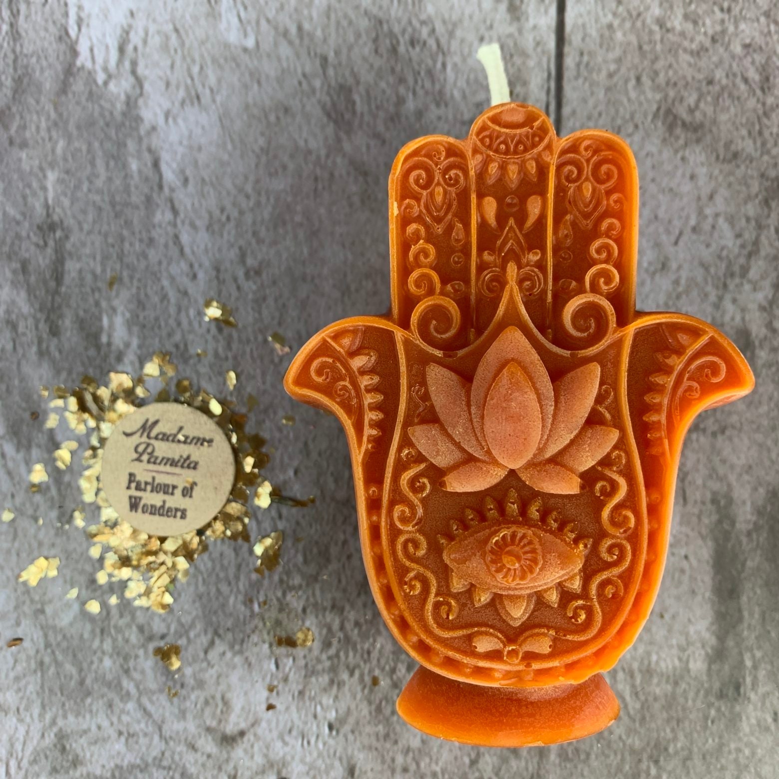 Beeswax Hamsa Hand Spell Candle - Evil Eye Protection & Blessing Magic | Beeswax Candle | Wiccan Center