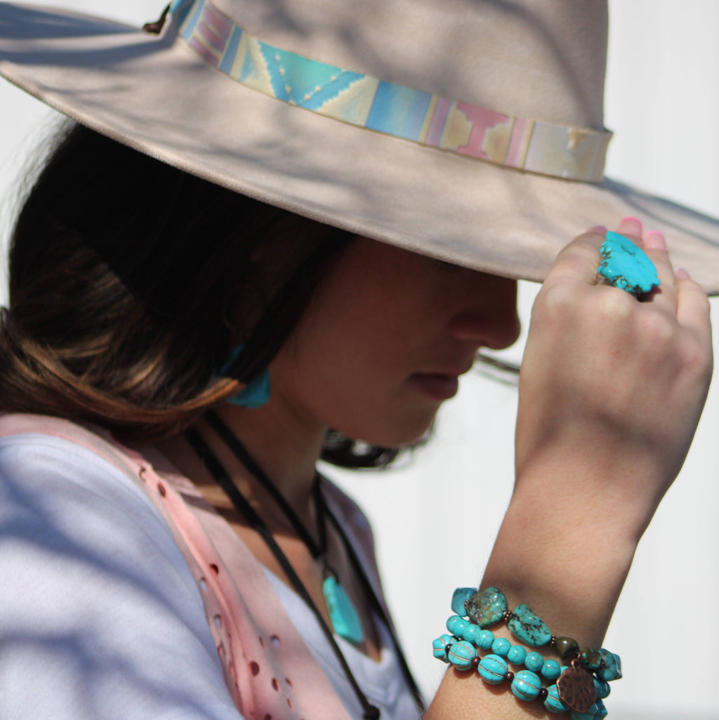 Blue Turquoise Stackable Stretch Beaded Bracelet 800u