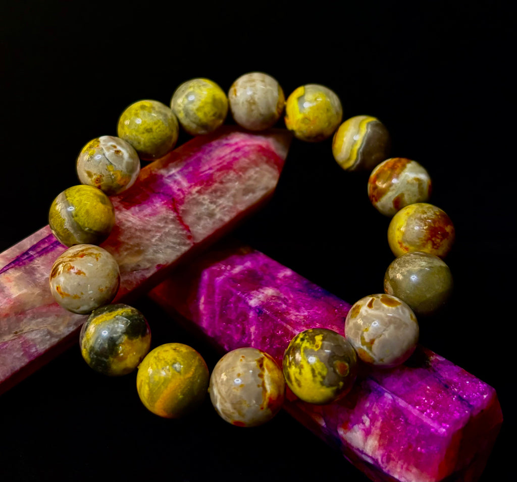 🐝 Bumble Bee Jasper Statement Bracelet – Rare Natural Gemstone | Limited Supply | Three Bead Sizes