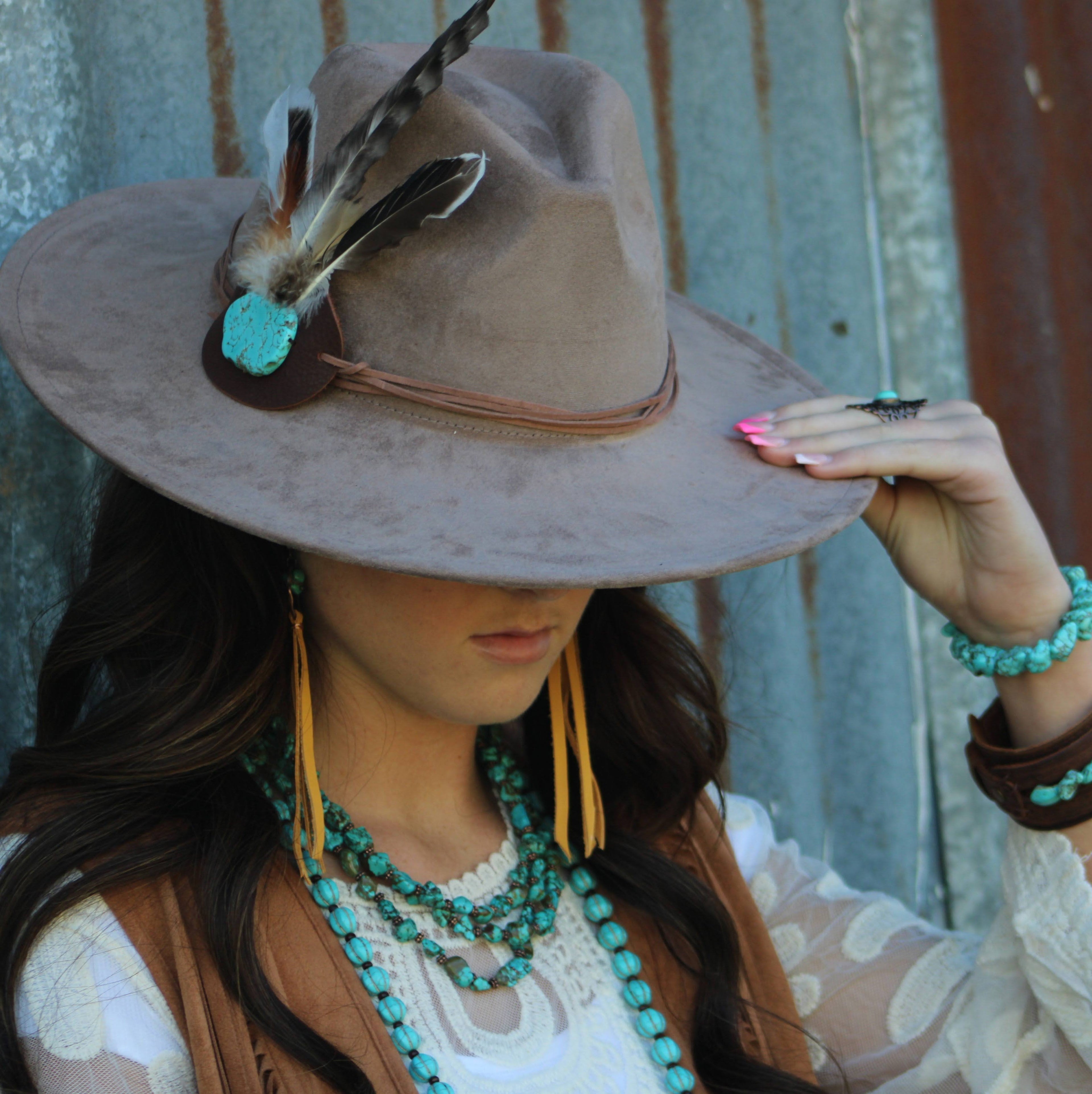 Turquoise Drop Earrings with Leather Tassel-Mustard 206f | Earrings | Wiccan Center
