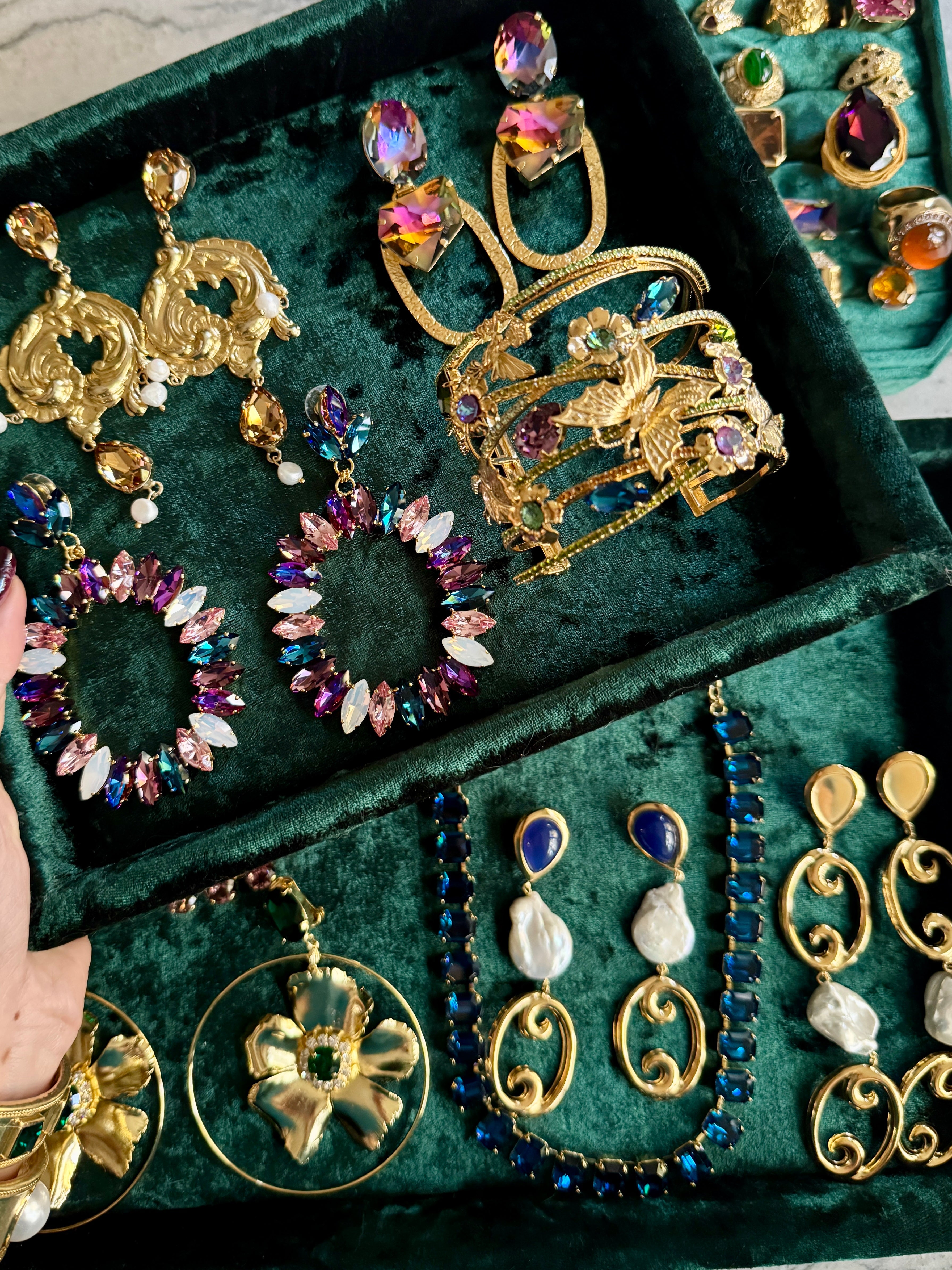 Hayden Emerald Gold Flower Hoop Earrings