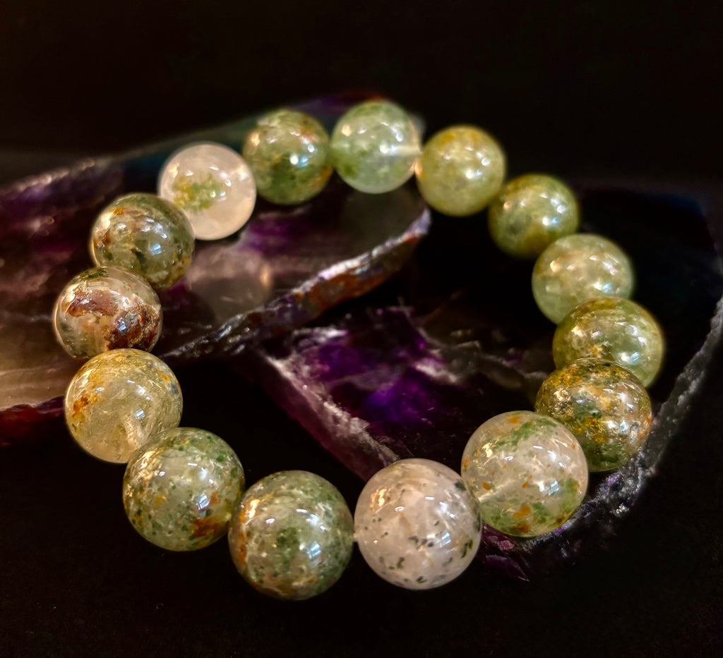 Reiki-Infused Genuine Green Phantom Quartz Statement Bracelet for Growth, Resilience & Wealth Attraction (14mm)
