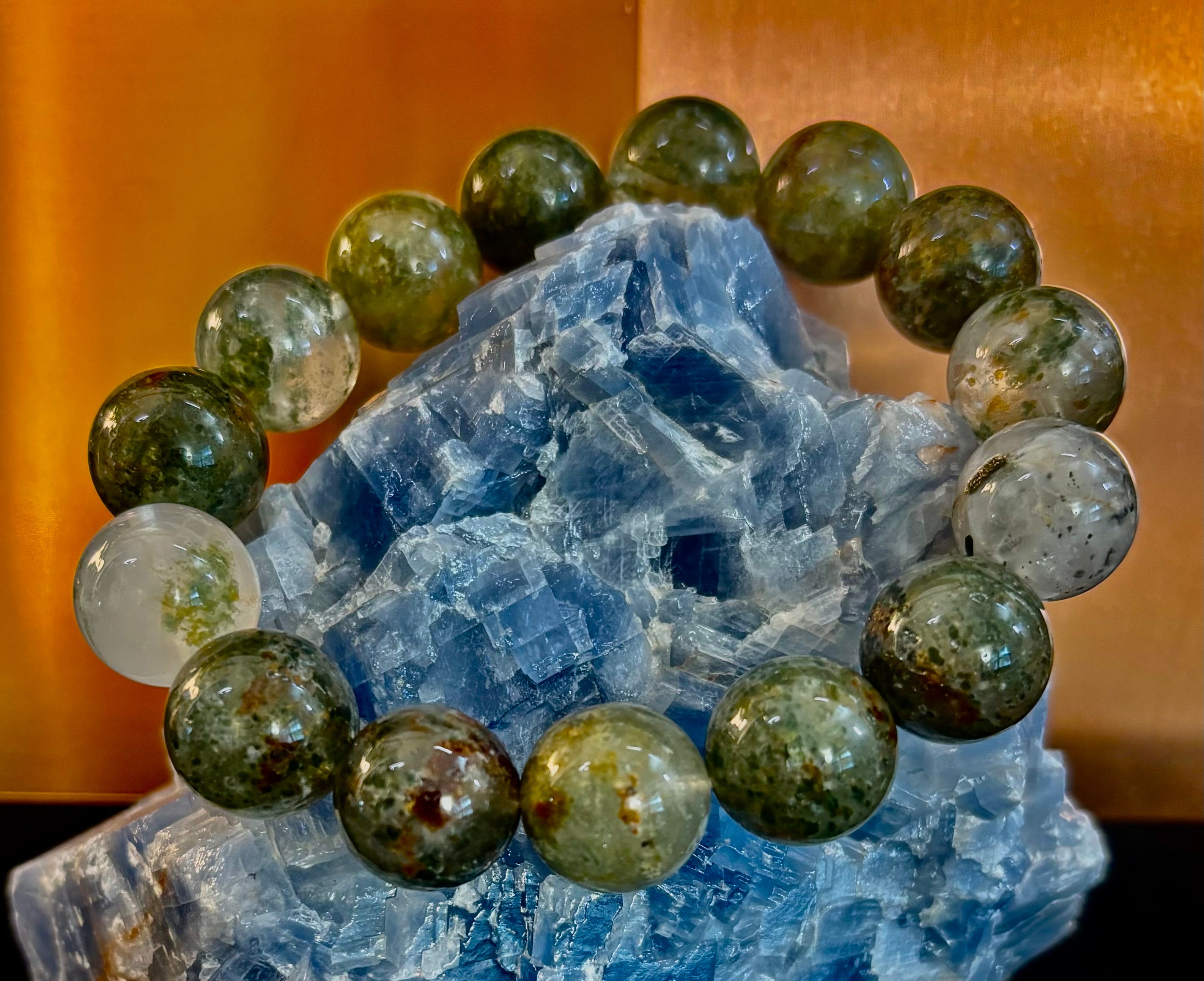 Reiki-Infused Genuine Green Phantom Quartz Statement Bracelet for Growth, Resilience & Wealth Attraction (14mm)