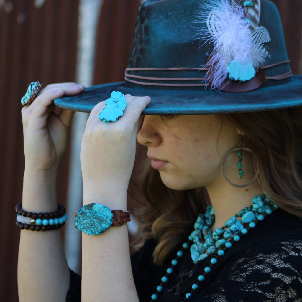 **Ocean Agate Slab on Narrow Leather Cuff 005K