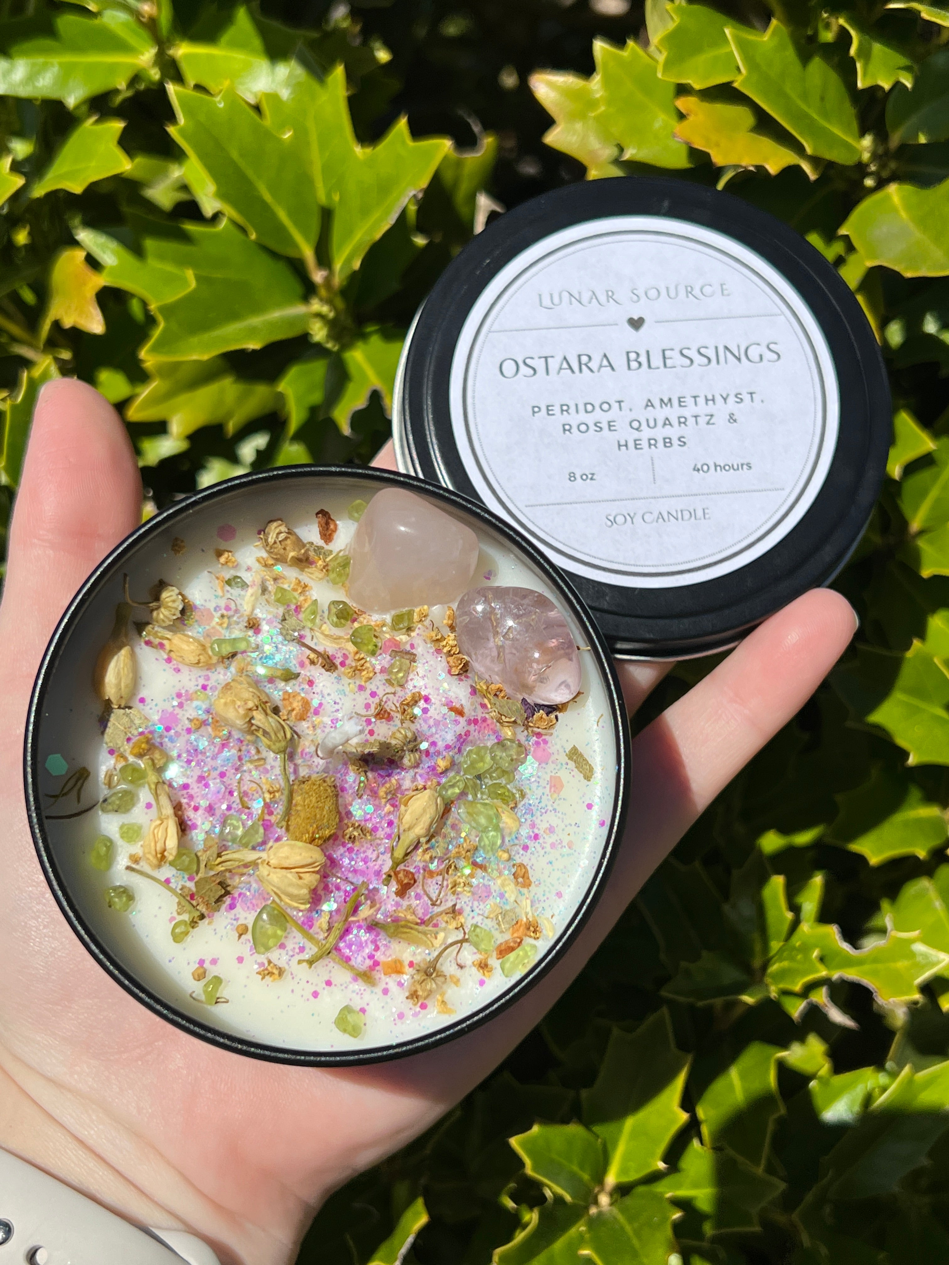 Ostara Blessings Easter Spring Equinox Herbal Intention Crystal Candle | Home Decor Ritual Altar Tool Crystal Stone Scented Soy Candle Devotional Gift | | Wiccan Center
