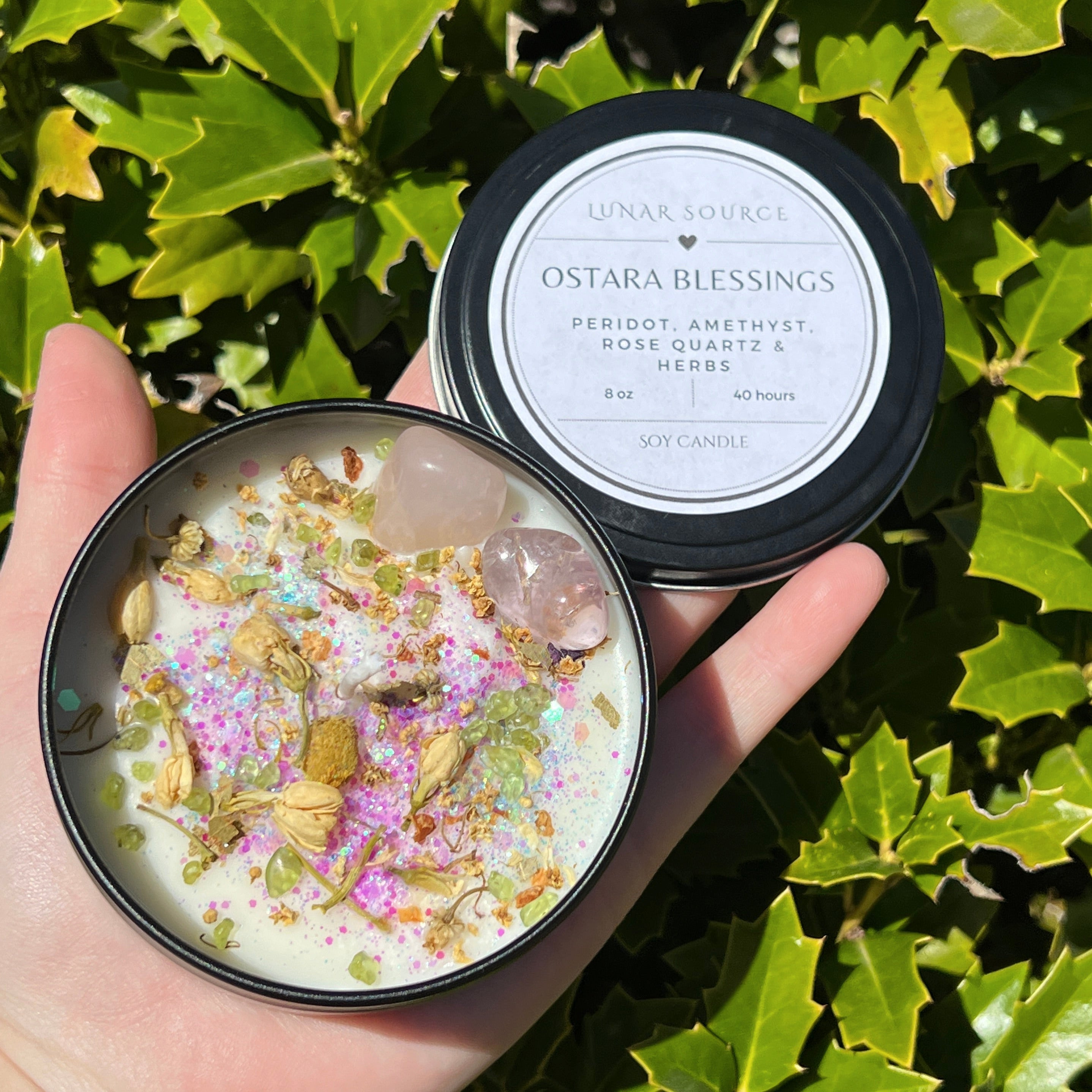 Ostara Blessings Easter Spring Equinox Herbal Intention Crystal Candle | Home Decor Ritual Altar Tool Crystal Stone Scented Soy Candle Devotional Gift | | Wiccan Center