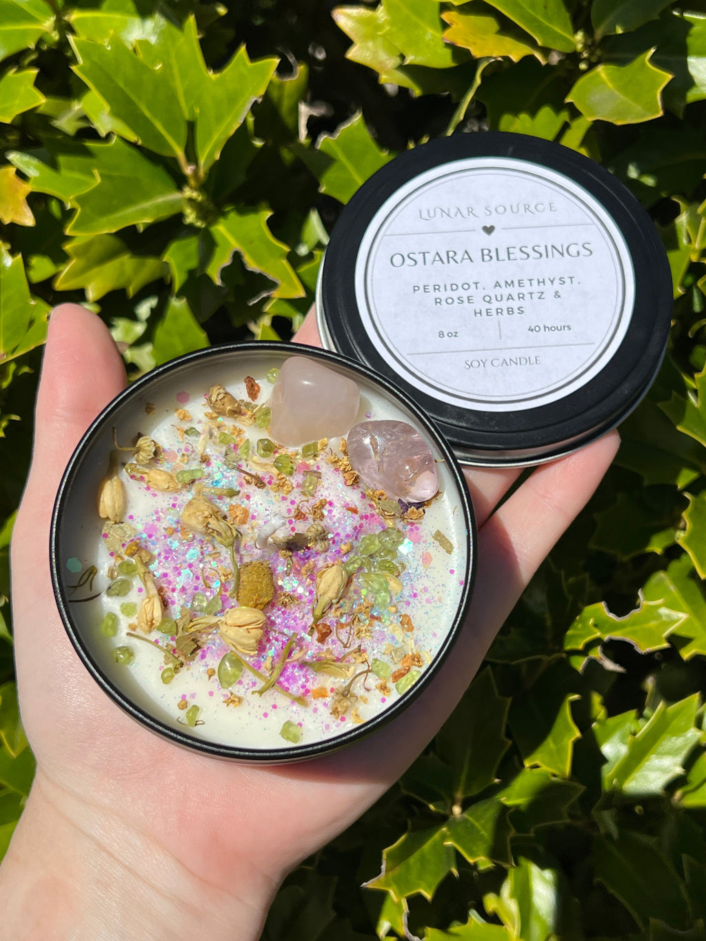 Ostara Blessings Easter Spring Equinox Herbal Intention Crystal Candle | Home Decor Ritual Altar Tool Crystal Stone Scented Soy Candle Devotional Gift | | Wiccan Center