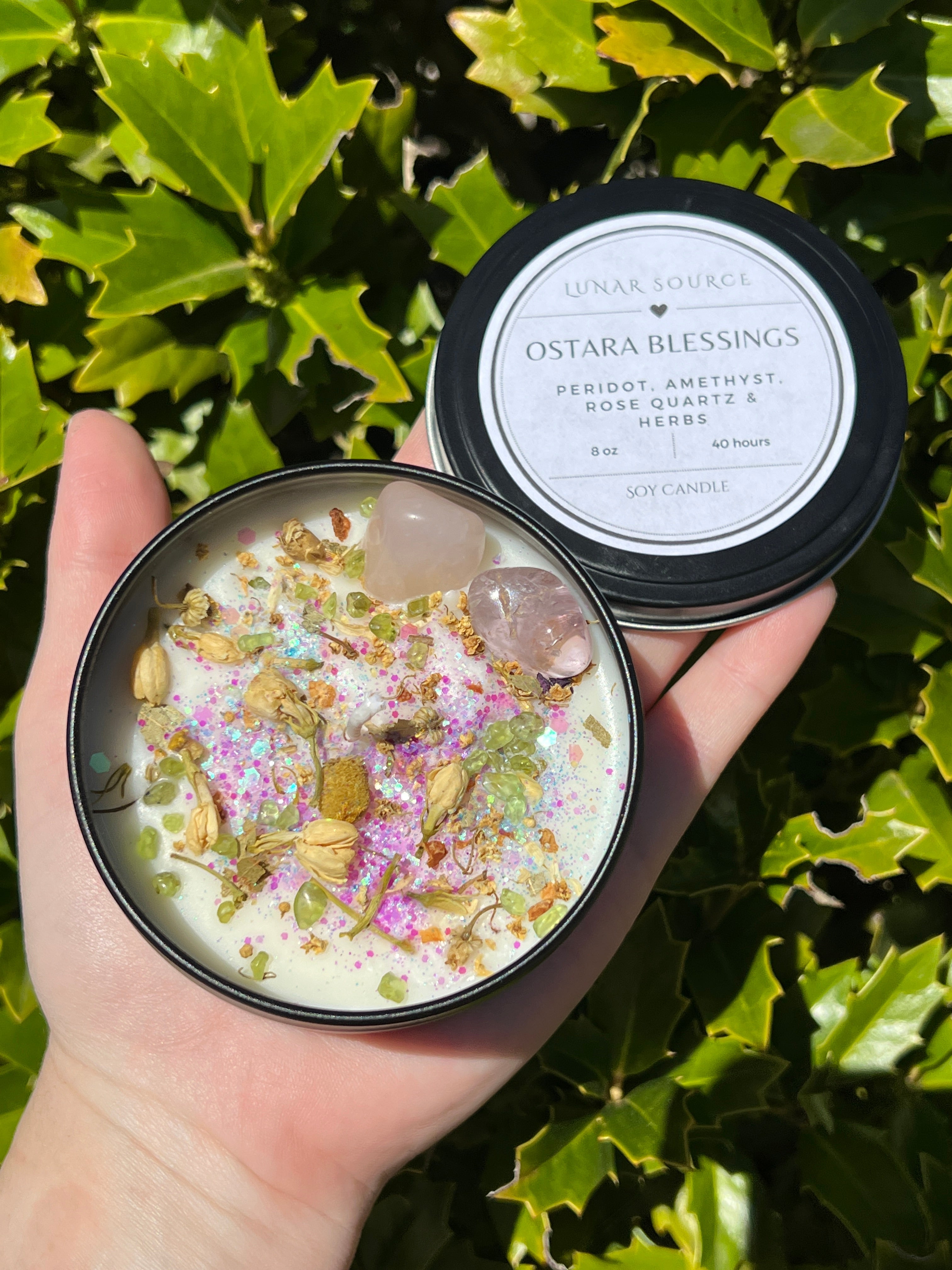 Ostara Blessings Easter Spring Equinox Herbal Intention Crystal Candle | Home Decor Ritual Altar Tool Crystal Stone Scented Soy Candle Devotional Gift | | Wiccan Center