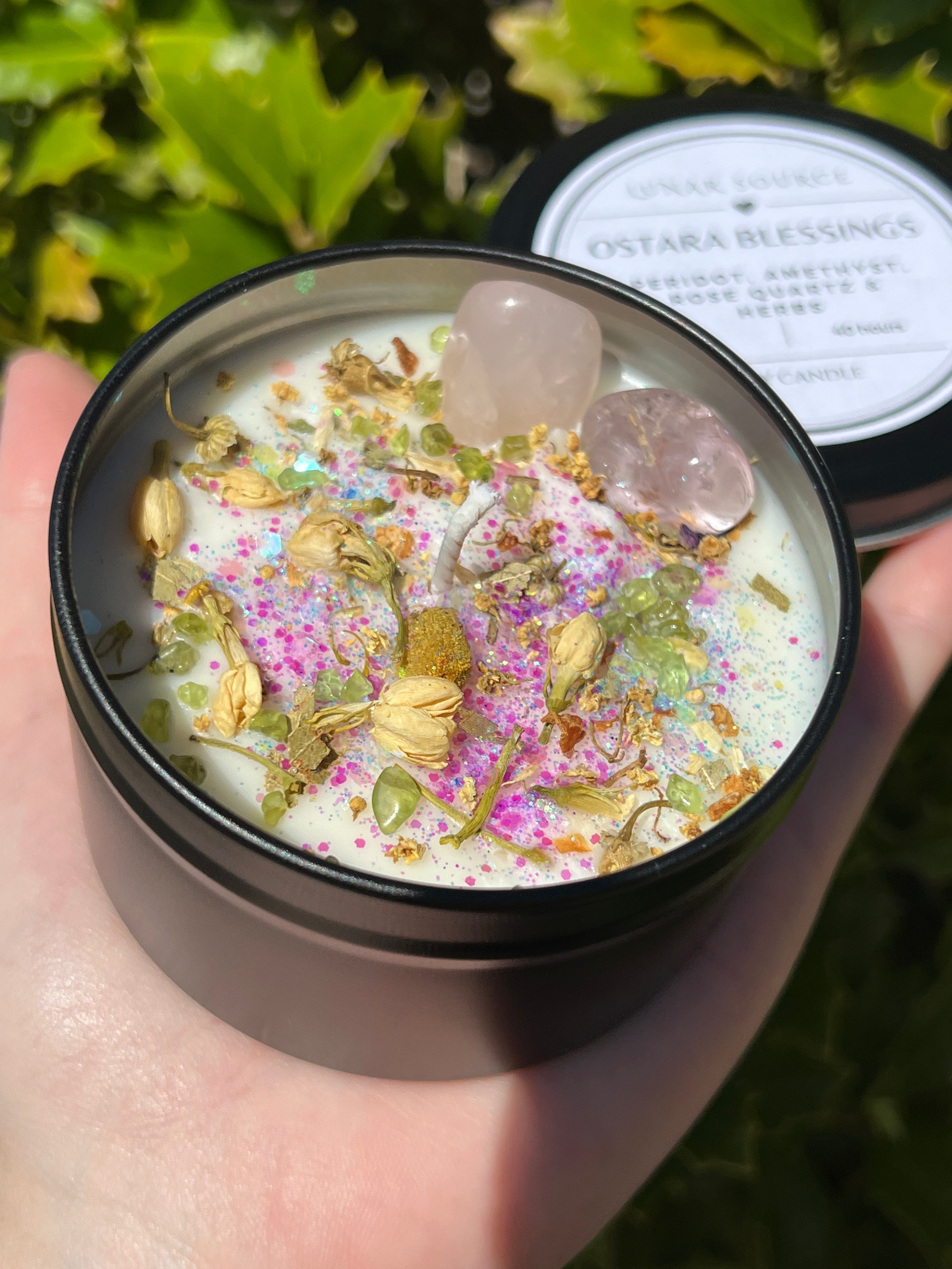 Ostara Blessings Easter Spring Equinox Herbal Intention Crystal Candle | Home Decor Ritual Altar Tool Crystal Stone Scented Soy Candle Devotional Gift | | Wiccan Center