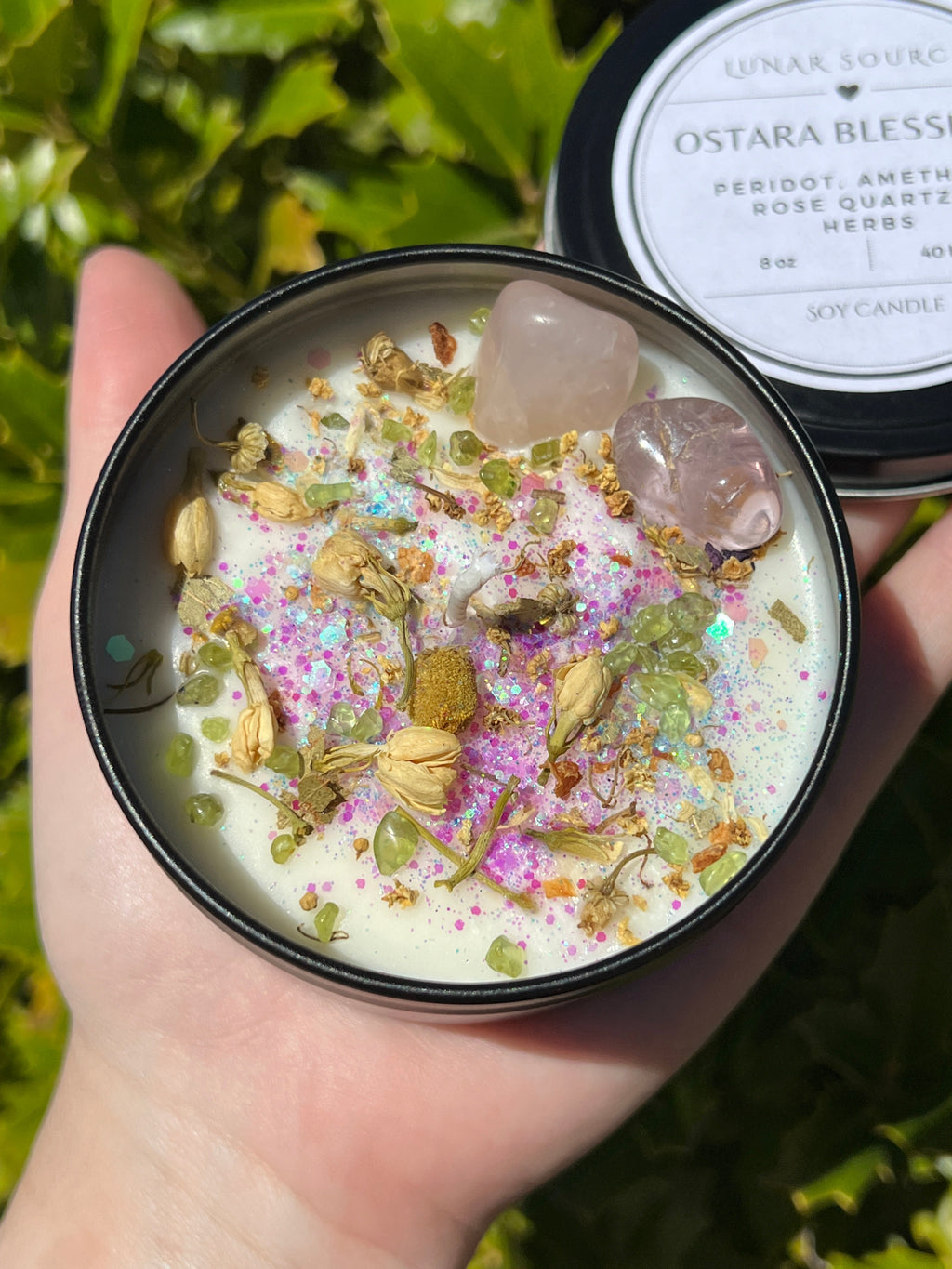 Ostara Blessings Easter Spring Equinox Herbal Intention Crystal Candle | Home Decor Ritual Altar Tool Crystal Stone Scented Soy Candle Devotional Gift | | Wiccan Center