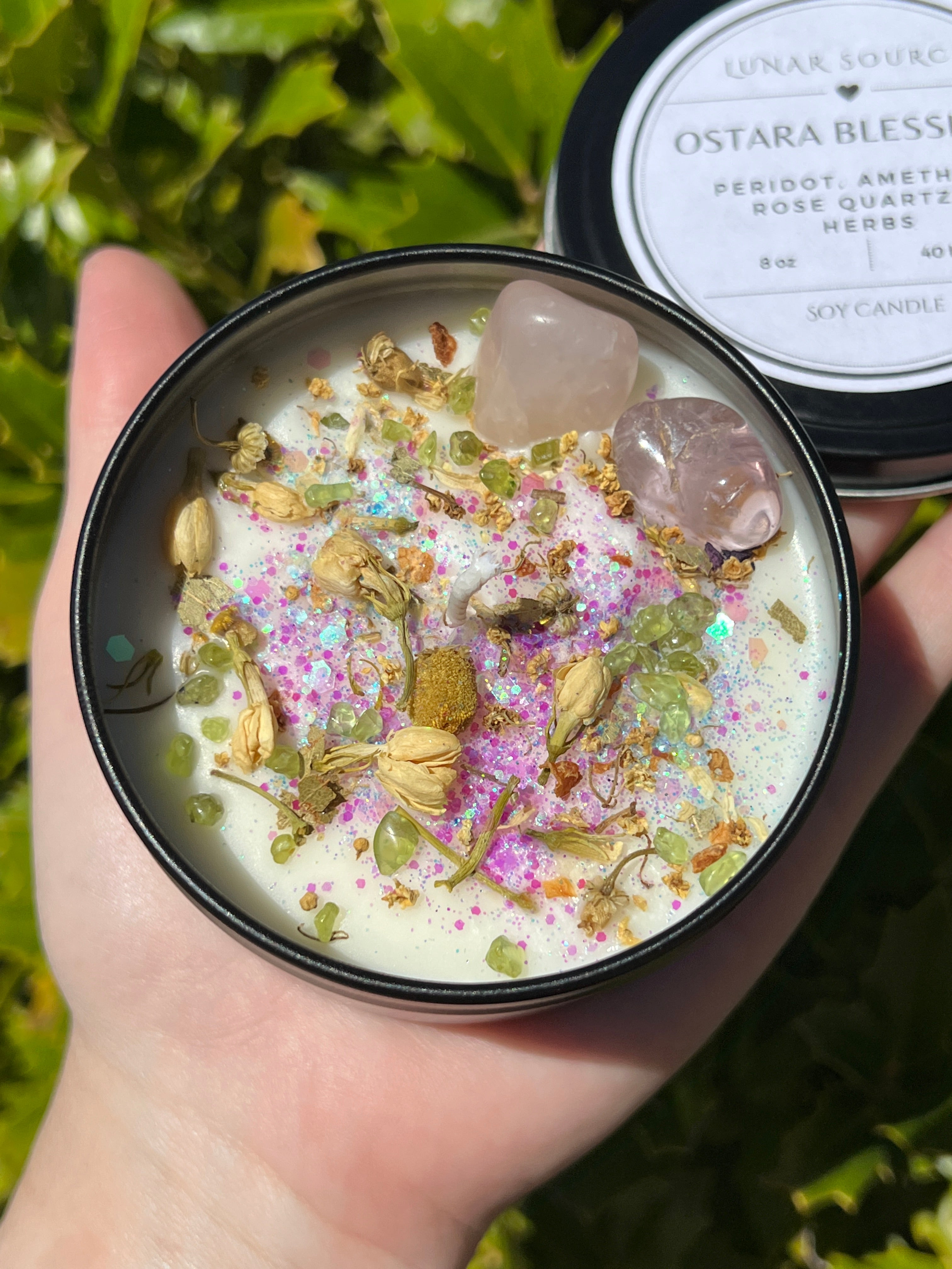 Ostara Blessings Easter Spring Equinox Herbal Intention Crystal Candle | Home Decor Ritual Altar Tool Crystal Stone Scented Soy Candle Devotional Gift | | Wiccan Center