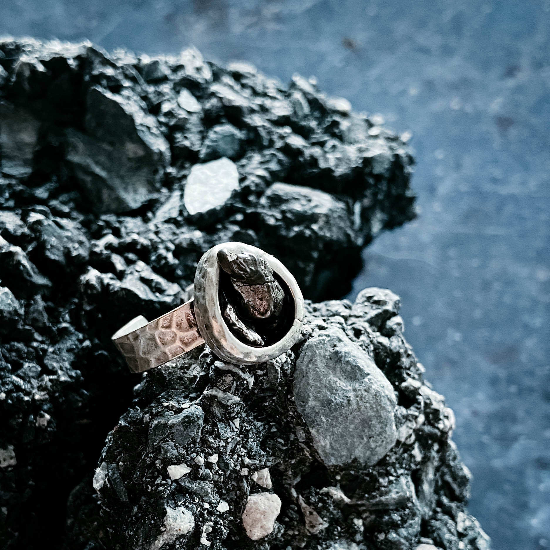 Chunky Teardrop Raw Meteorite Ring in Silver | Ring | Wiccan Center