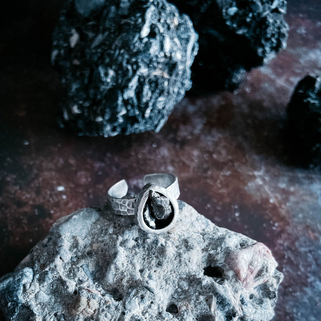 Chunky Teardrop Raw Meteorite Ring in Silver | Ring | Wiccan Center