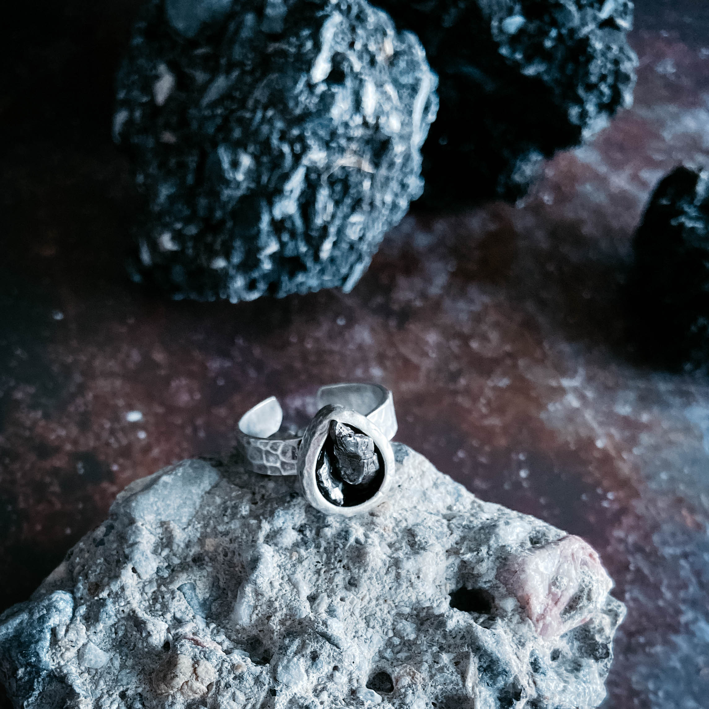 Chunky Teardrop Raw Meteorite Ring in Silver | Ring | Wiccan Center