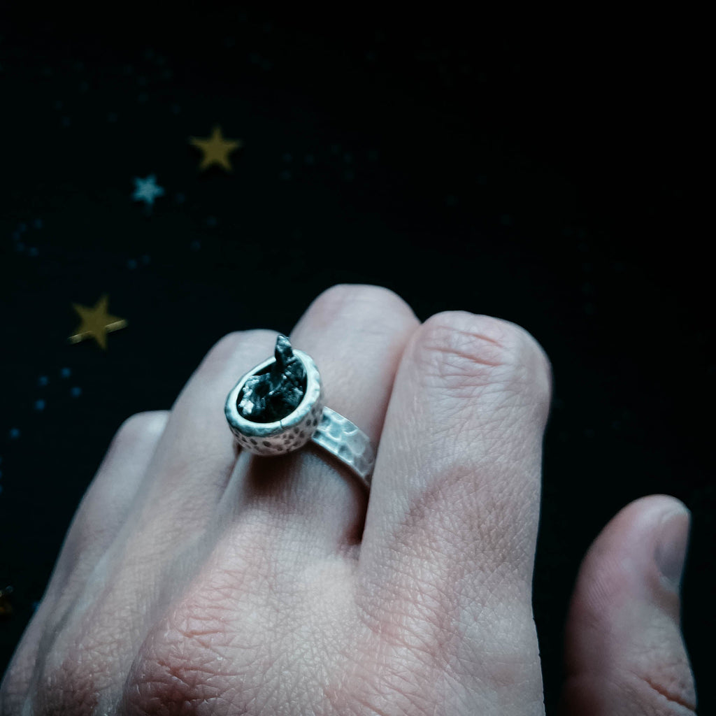 Chunky Teardrop Raw Meteorite Ring in Silver | Ring | Wiccan Center
