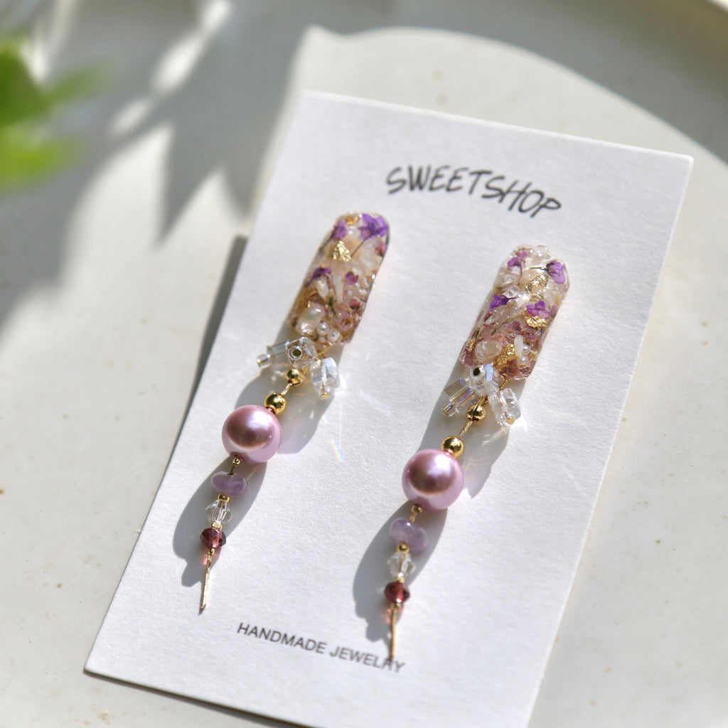 Resin Spring Flower Long Earrings