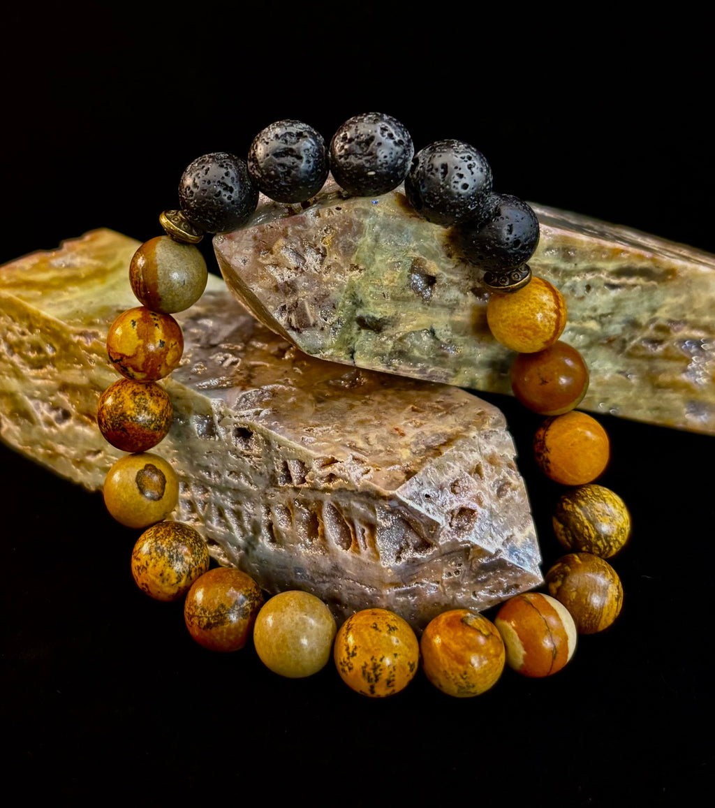 The Terra Grounding Anchor | Picture Jasper & Black Lava Essential Oil Diffuser Bracelet | | Wiccan Center