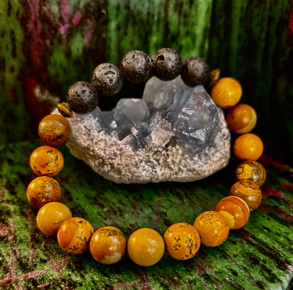 The Terra Grounding Anchor | Picture Jasper & Black Lava Essential Oil Diffuser Bracelet | | Wiccan Center