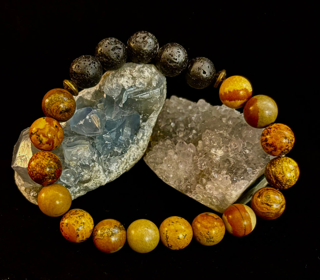 The Terra Grounding Anchor | Picture Jasper & Black Lava Essential Oil Diffuser Bracelet | | Wiccan Center