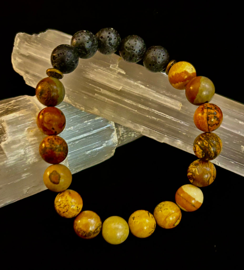 The Terra Grounding Anchor | Picture Jasper & Black Lava Essential Oil Diffuser Bracelet | | Wiccan Center