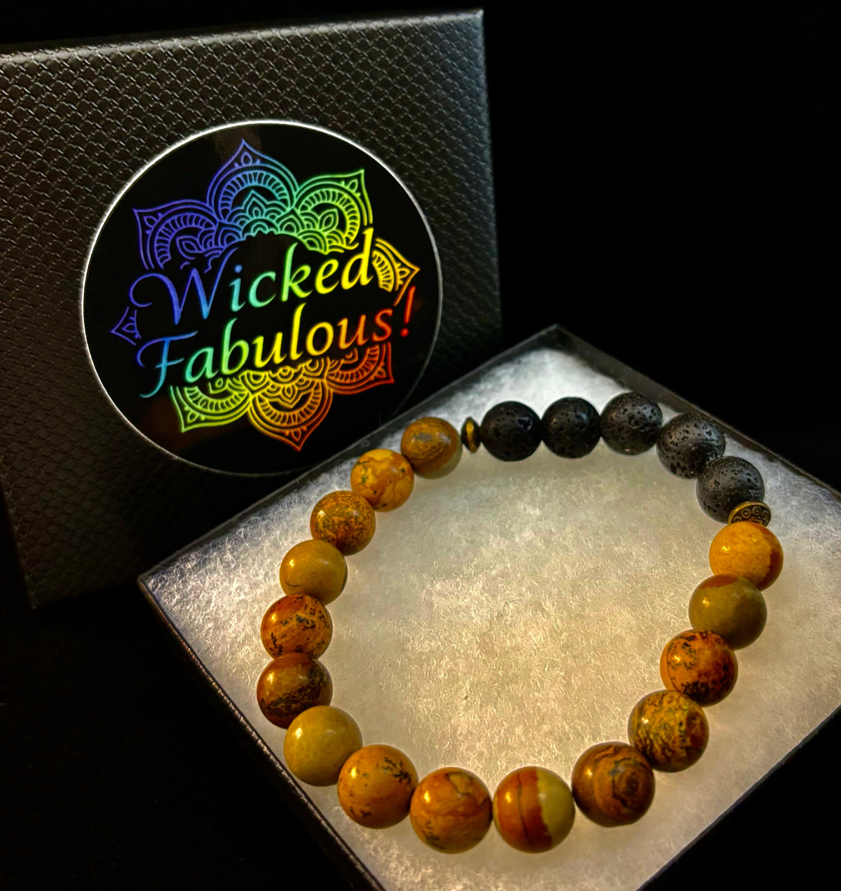 The Terra Grounding Anchor | Picture Jasper & Black Lava Essential Oil Diffuser Bracelet | | Wiccan Center