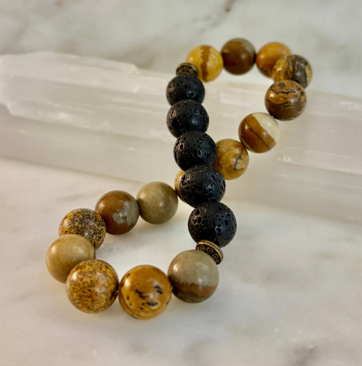 The Terra Grounding Anchor | Picture Jasper & Black Lava Essential Oil Diffuser Bracelet | | Wiccan Center