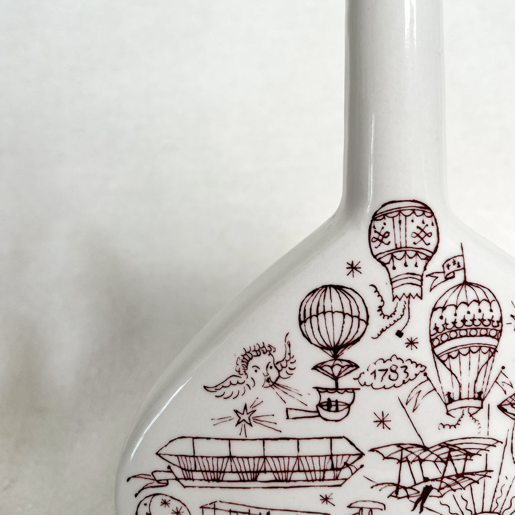 Vintage Ceramic Vase with Burgundy Design