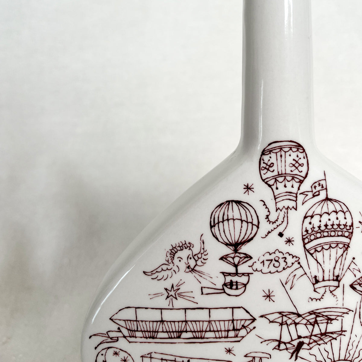 Vintage Ceramic Vase with Burgundy Design