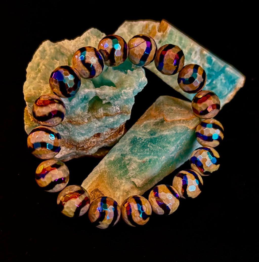 Main Character Energy – Faceted Metallic Electroplated Agate Bracelet (10mm) | | Wiccan Center