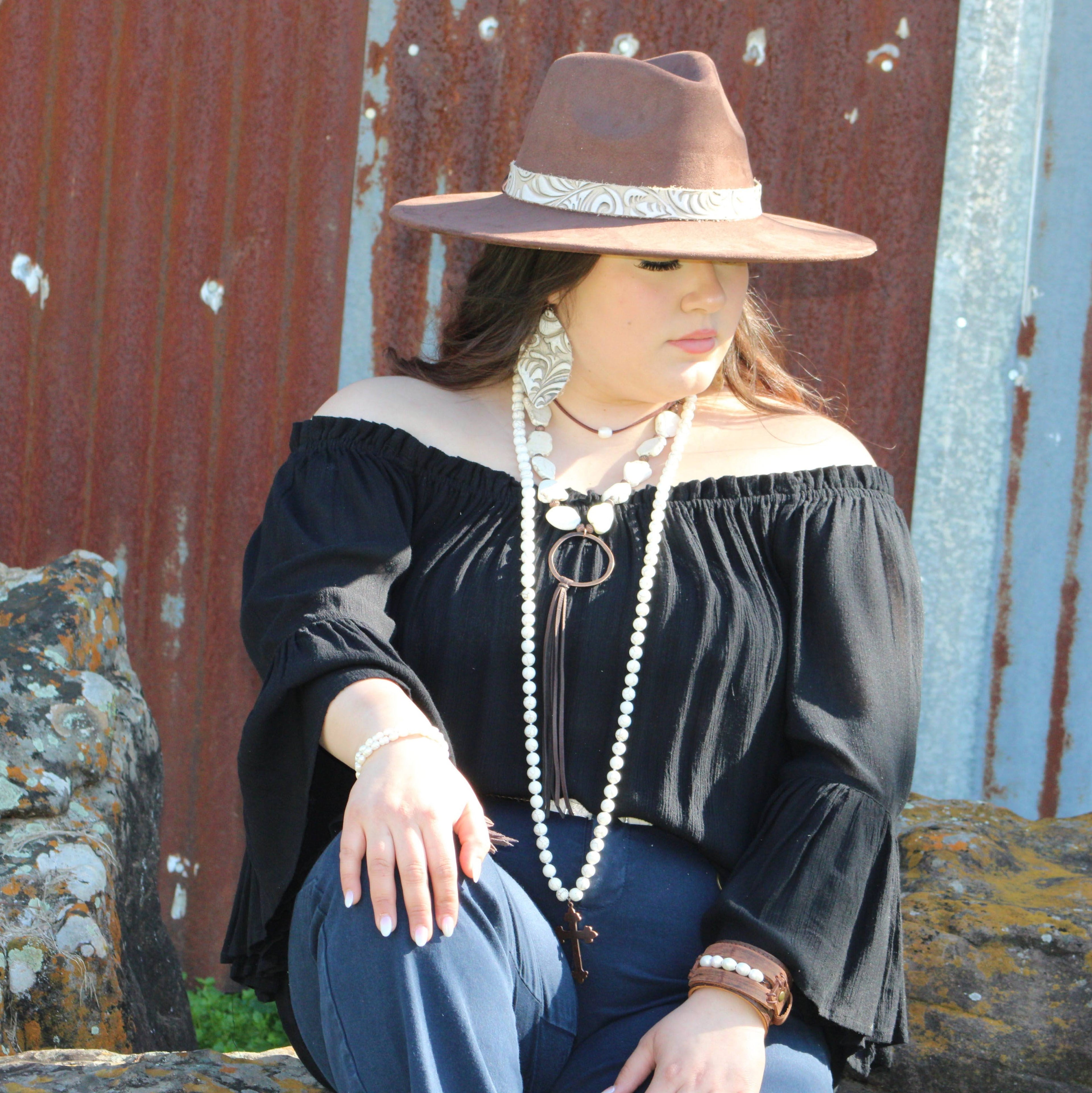Floating Pearl on Brown Leather Choker Necklace 229R | Necklace | Wiccan Center