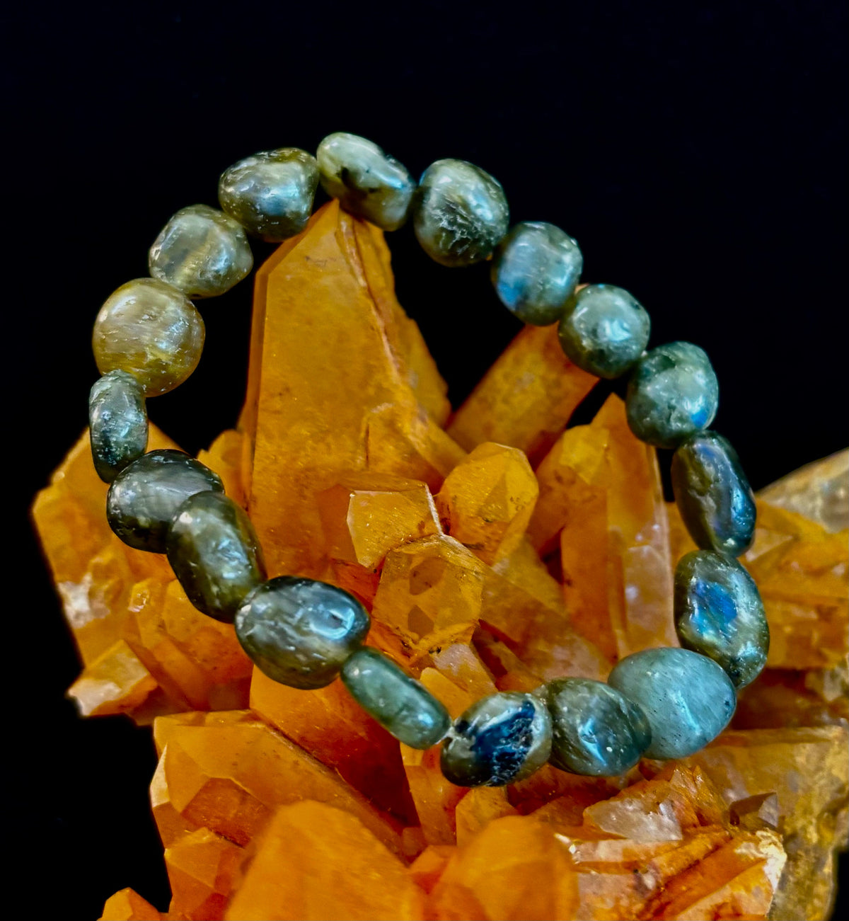 Cosmic Pebble Magic – Tumbled Natural Labradorite Bracelet (10–12mm) | | Wiccan Center