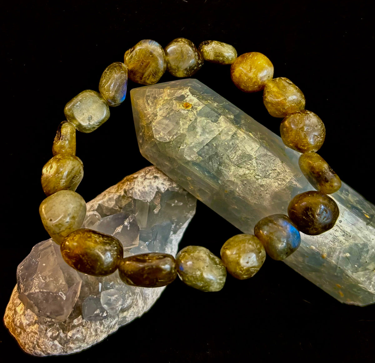 Cosmic Pebble Magic – Tumbled Natural Labradorite Bracelet (10–12mm) | | Wiccan Center