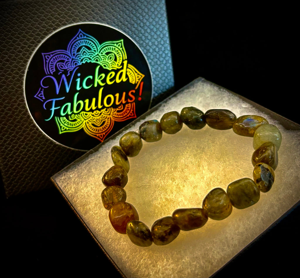 Cosmic Pebble Magic – Tumbled Natural Labradorite Bracelet (10–12mm) | | Wiccan Center