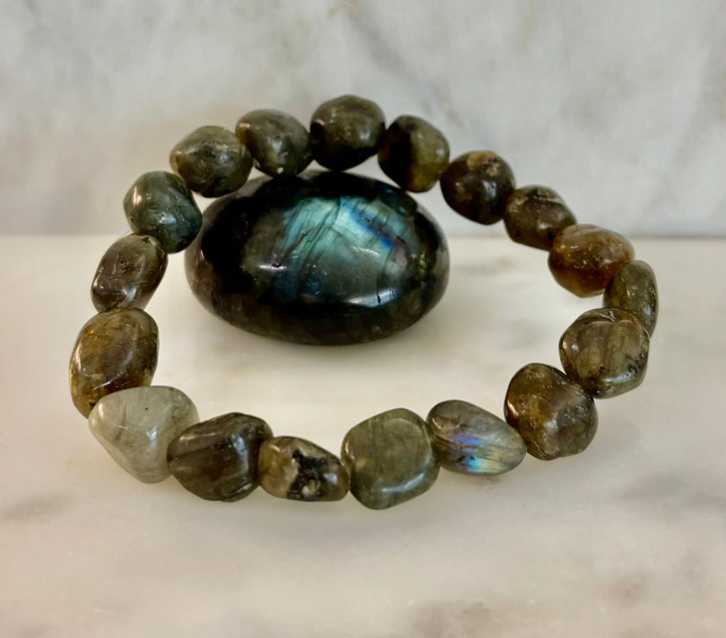 Cosmic Pebble Magic – Tumbled Natural Labradorite Bracelet (10–12mm) | | Wiccan Center