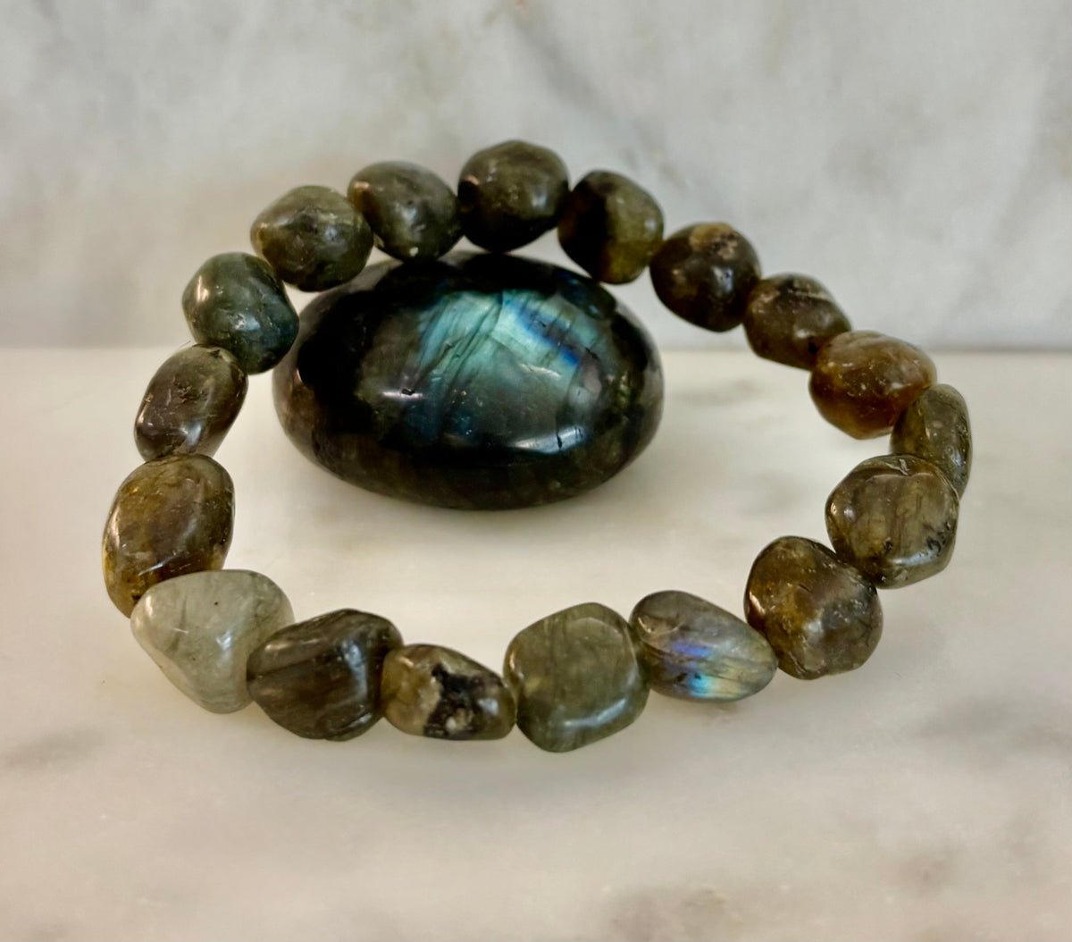 Cosmic Pebble Magic – Tumbled Natural Labradorite Bracelet (10–12mm) | | Wiccan Center