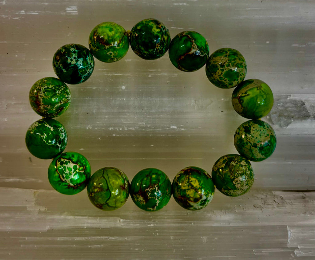 Vibrant Earth – Sea Sediment Jasper Statement Bracelet (14mm) | | Wiccan Center