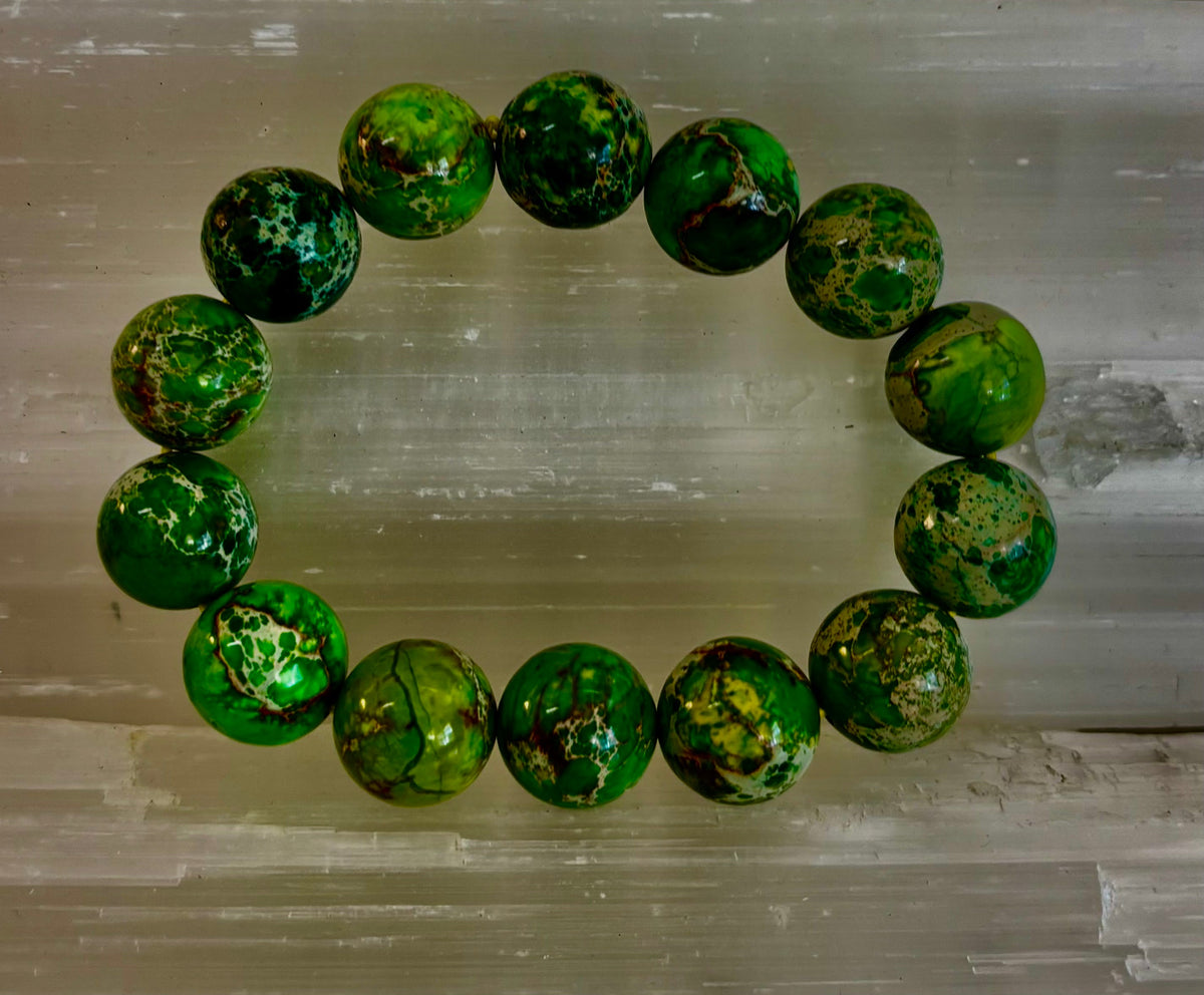 Vibrant Earth – Sea Sediment Jasper Statement Bracelet (14mm) | | Wiccan Center
