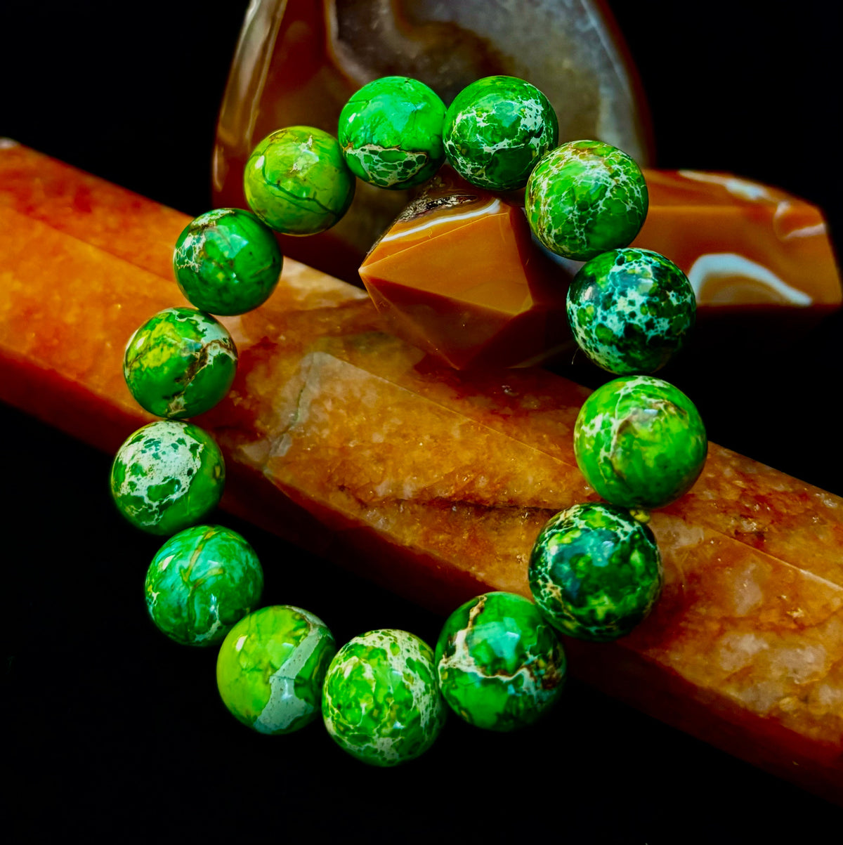 Vibrant Earth – Sea Sediment Jasper Statement Bracelet (14mm) | | Wiccan Center