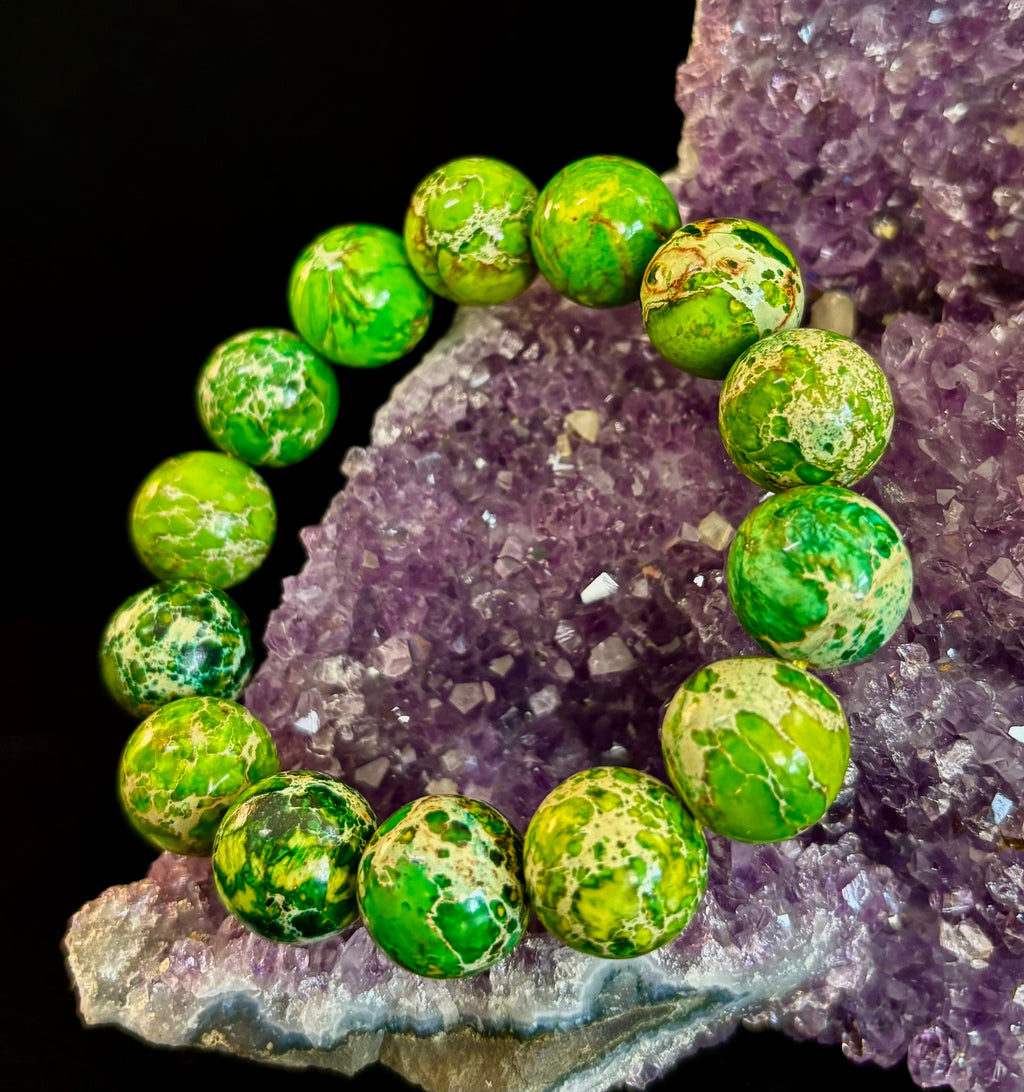 Vibrant Earth – Sea Sediment Jasper Statement Bracelet (14mm) | | Wiccan Center