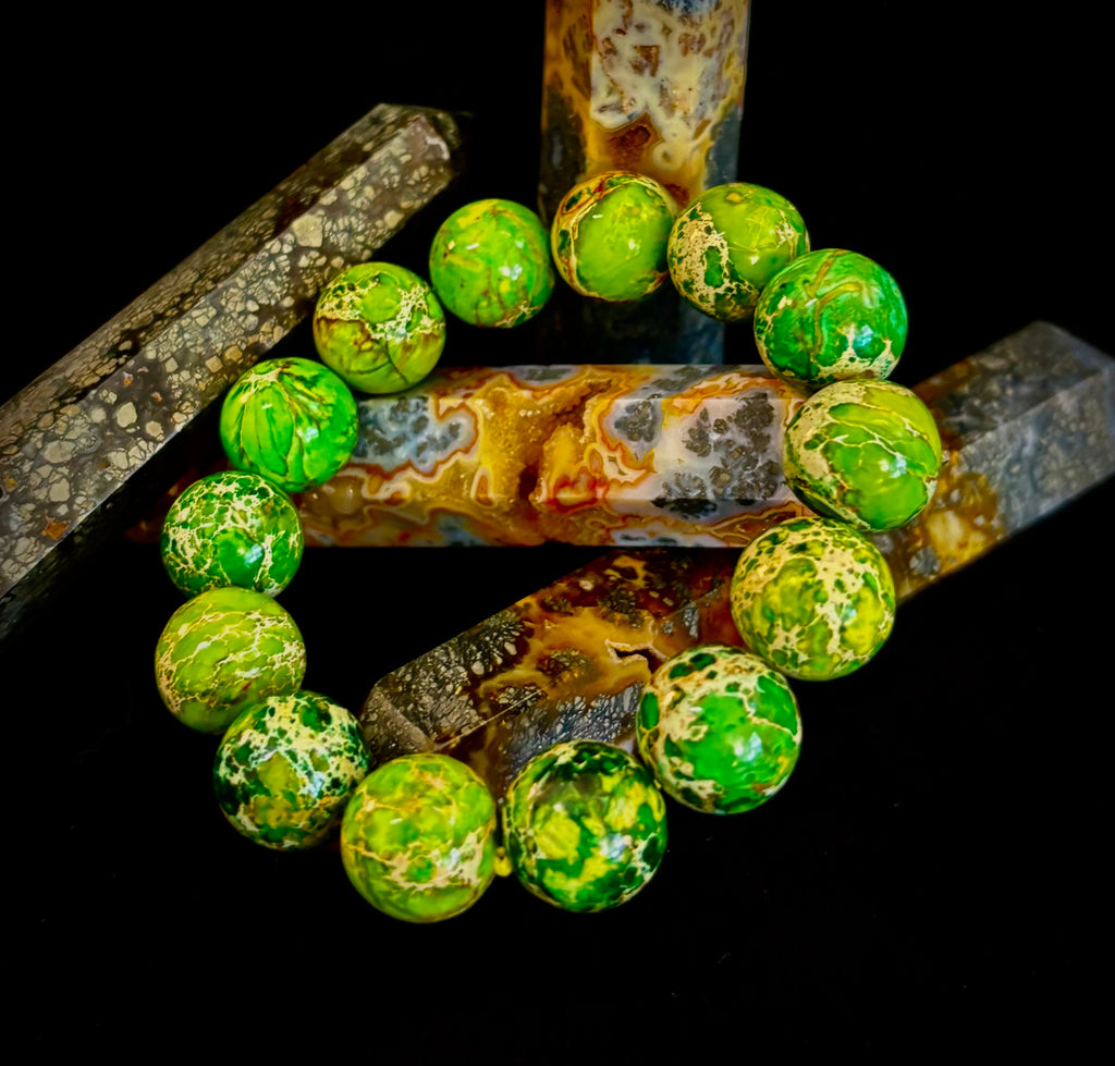 Vibrant Earth – Sea Sediment Jasper Statement Bracelet (14mm) | | Wiccan Center