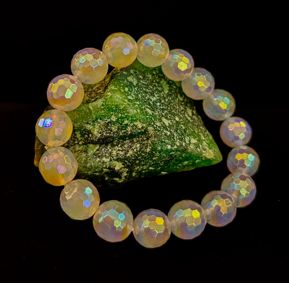 The Glitterati – AB Mystic Faceted White Agate Gemstone Bracelet (12mm) | | Wiccan Center