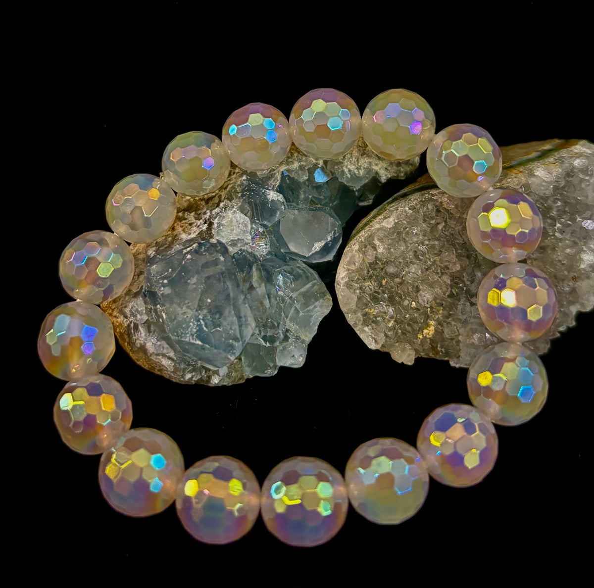 The Glitterati – AB Mystic Faceted White Agate Gemstone Bracelet (12mm) | | Wiccan Center
