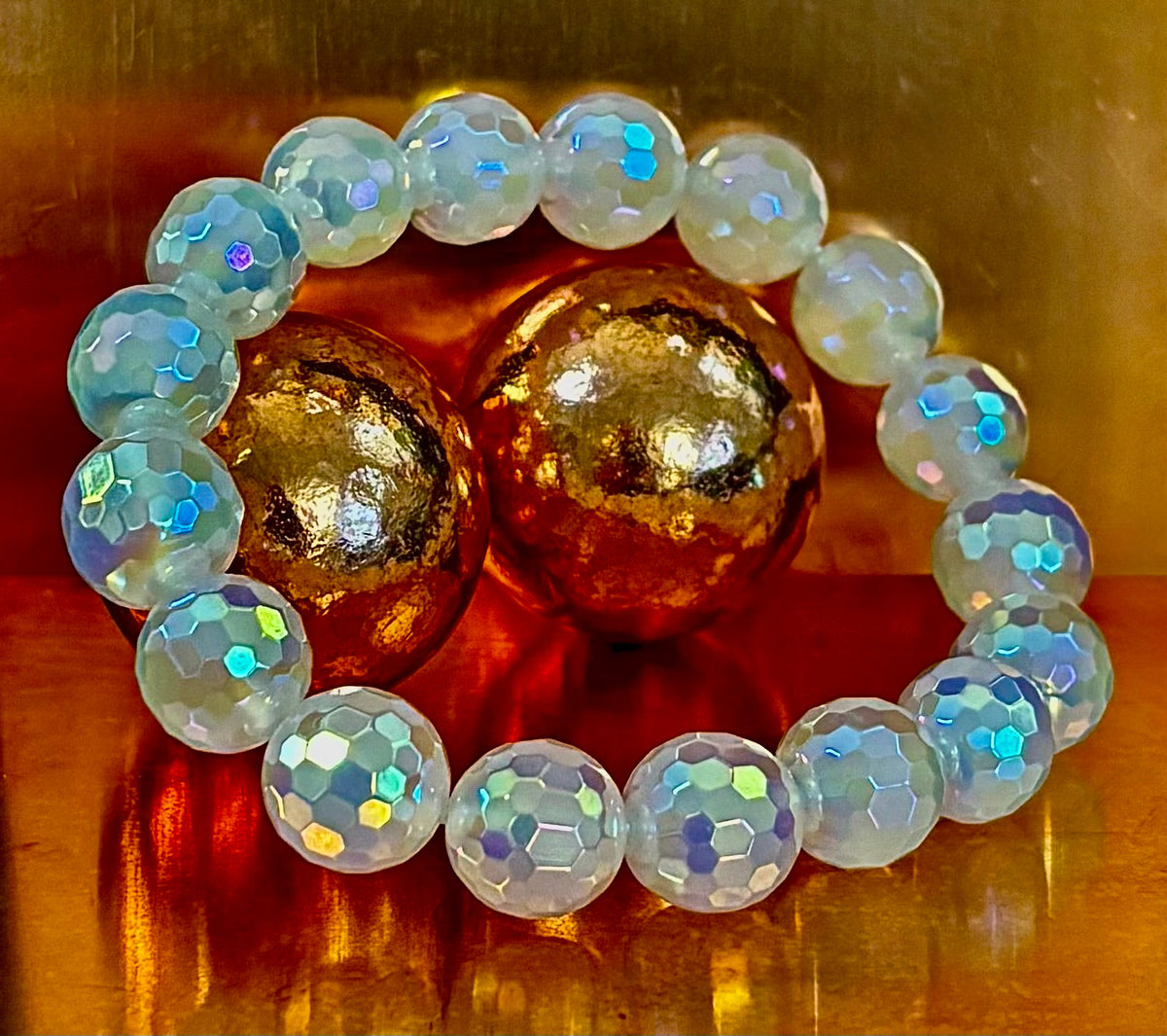 The Glitterati – AB Mystic Faceted White Agate Gemstone Bracelet (12mm) | | Wiccan Center