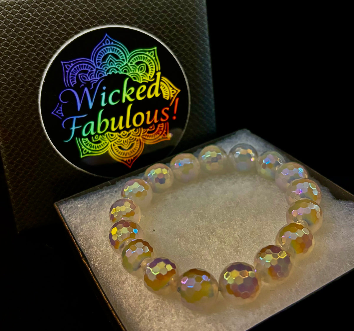 The Glitterati – AB Mystic Faceted White Agate Gemstone Bracelet (12mm) | | Wiccan Center