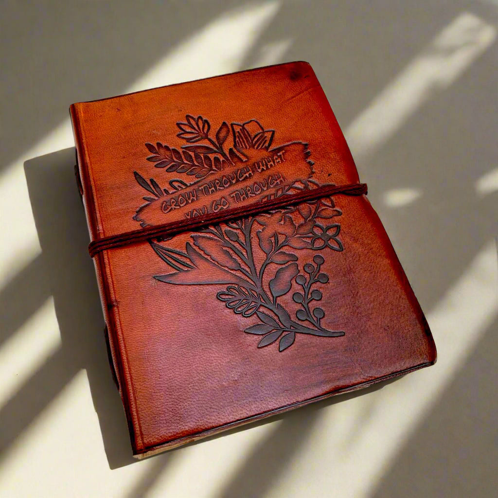 "Grow Through What You Go Through" Leather Journal - Your Healing Partner | Journal | Wiccan Center