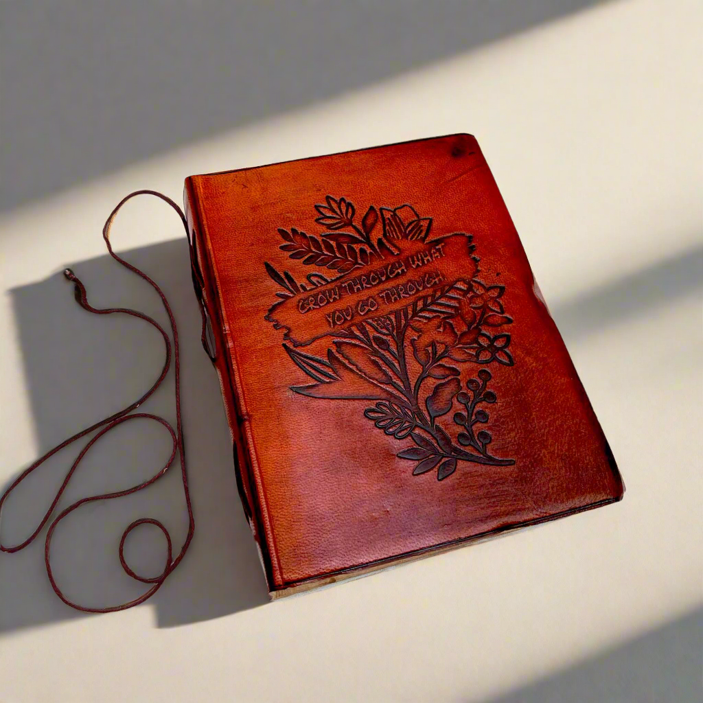 "Grow Through What You Go Through" Leather Journal - Your Healing Partner | Journal | Wiccan Center